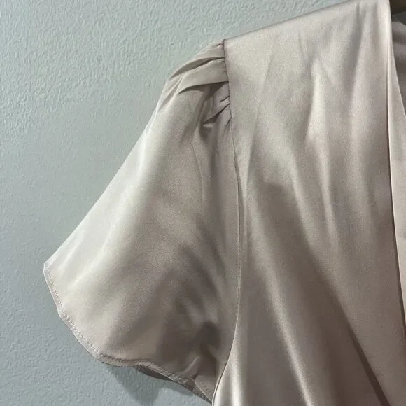 Baltic Born Poppy Satin Midi Dress XS Knot Front Flutter Sleeve Champagne Tie - Picture 5 of 11